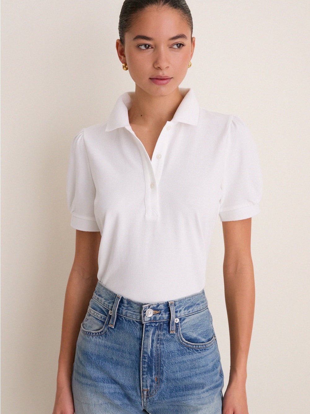 Tuckernuck off White Polo Top with Puff Sleeves S